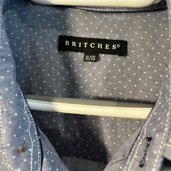 BRITCHES Men's Casual Button Down Shirt Blue Size XL Small Dots Nice Buttons - Picture 6 of 12